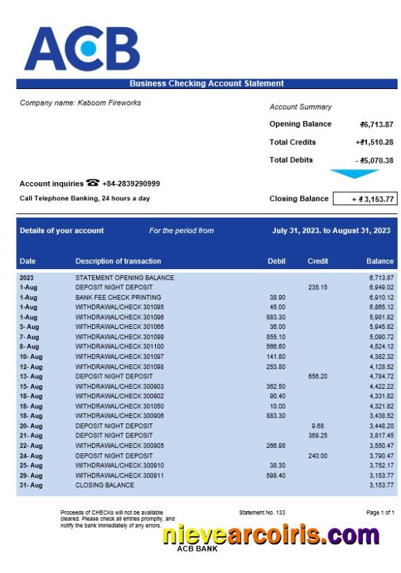 ACB Bank firm account statement